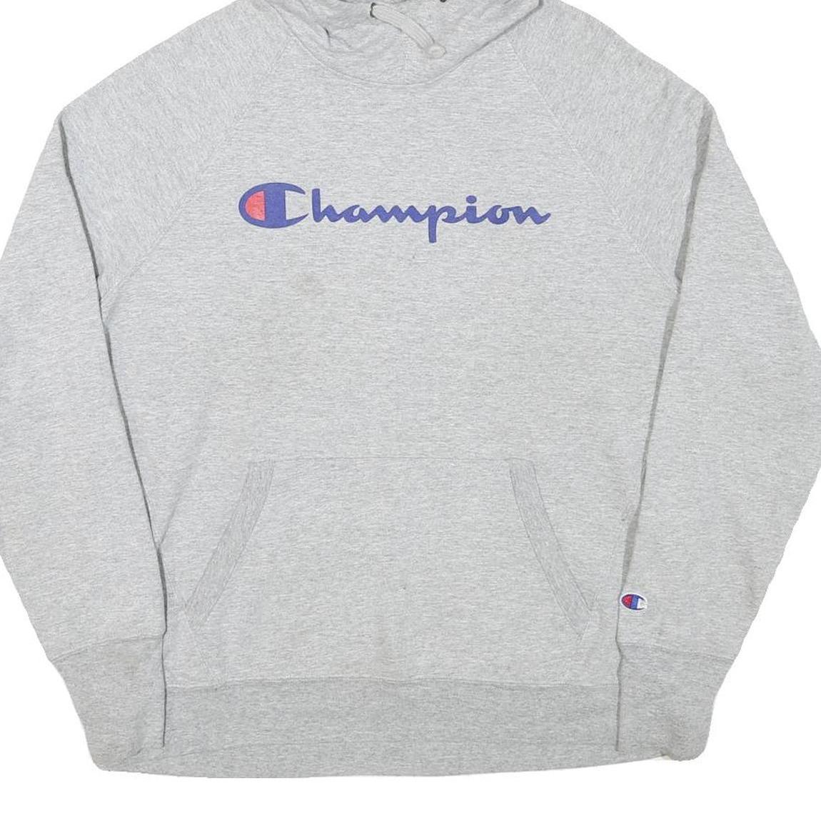 CHAMPION Womens Grey Hoodie L Classic Logo Pullover Casual Sweatshirt