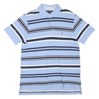 TOMMY HILFIGER Mens Blue & White Striped Short Sleeve Polo Shirt M Cotton Blend