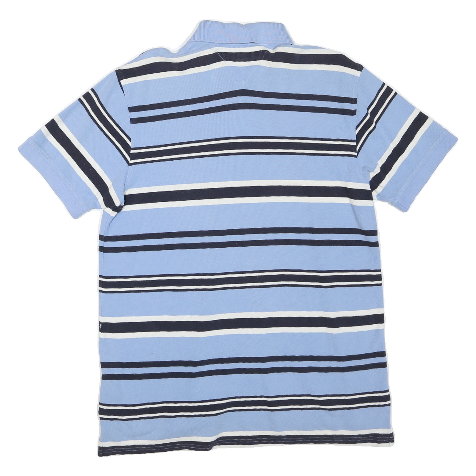 TOMMY HILFIGER Mens Blue & White Striped Short Sleeve Polo Shirt M Cotton Blend