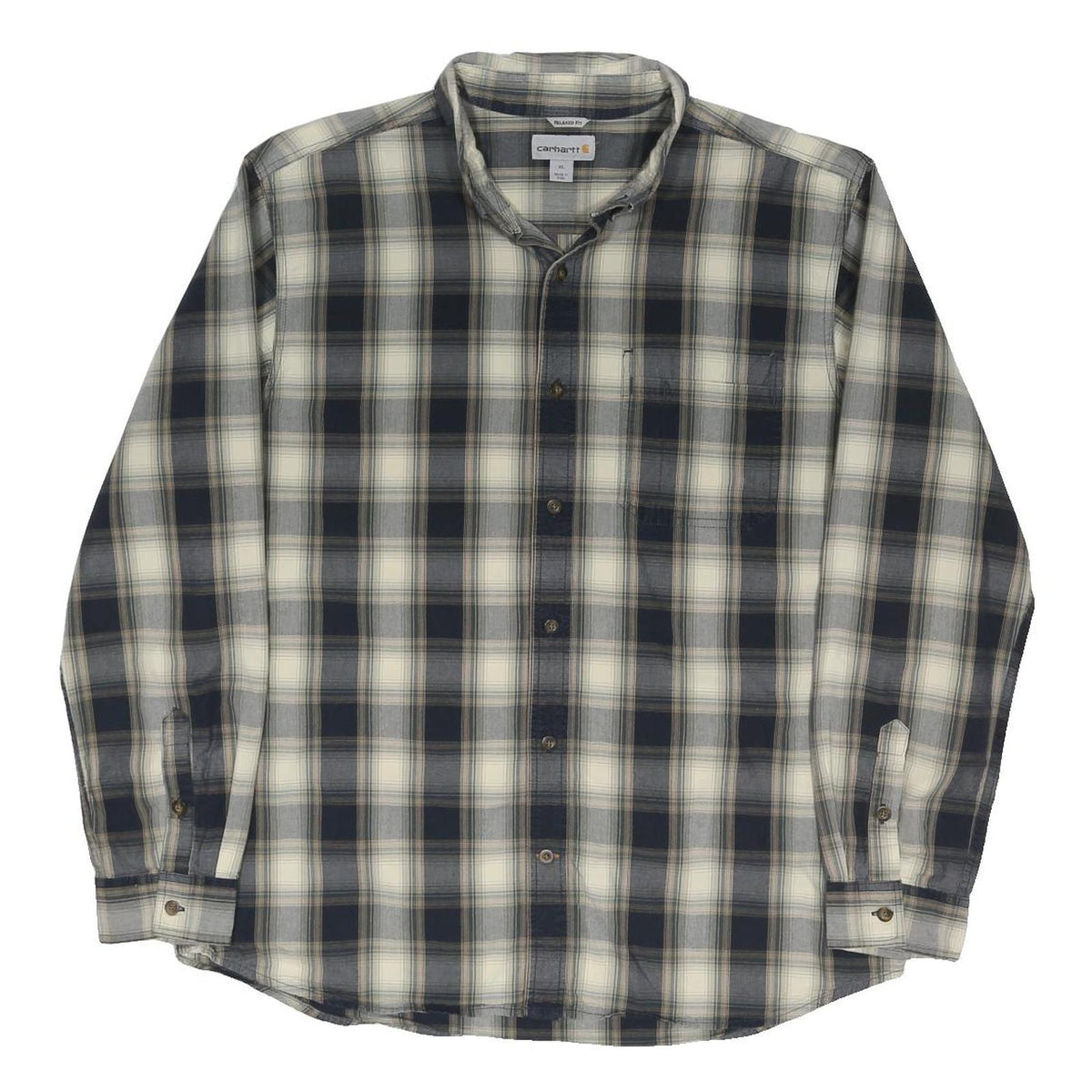 CARHARTT Mens Blue & Cream Plaid Shirt XL Relaxed Fit Cotton Blend Casual