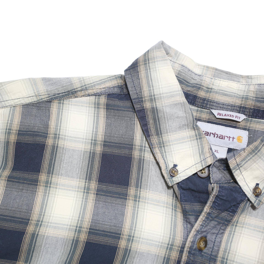 CARHARTT Mens Blue & Cream Plaid Shirt XL Relaxed Fit Cotton Blend Casual
