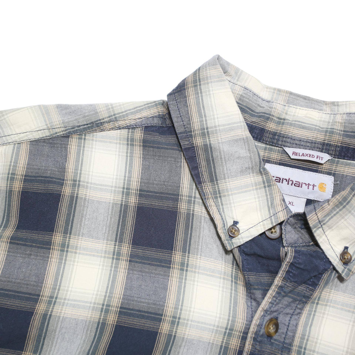 CARHARTT Mens Blue & Cream Plaid Shirt XL Relaxed Fit Cotton Blend Casual