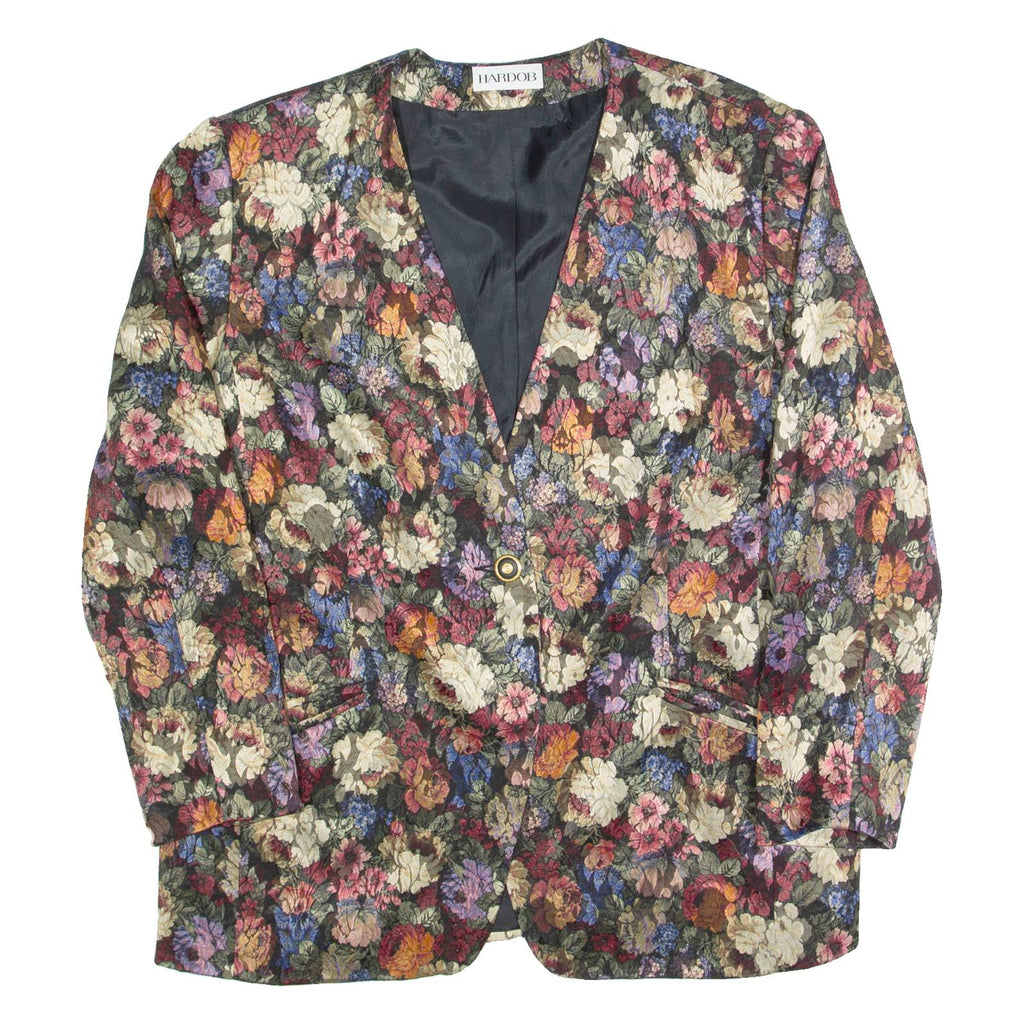 HARDOB Womens Blazer Jacket Black Viscose 90s Floral L