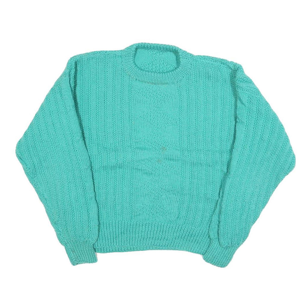 Womens Green Patterned Jumper Round Neck Chunky Knit M Cable Knit Regular Fit
