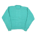 Womens Green Patterned Jumper Round Neck Chunky Knit M Cable Knit Regular Fit