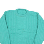 Womens Green Patterned Jumper Round Neck Chunky Knit M Cable Knit Regular Fit