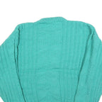 Womens Green Patterned Jumper Round Neck Chunky Knit M Cable Knit Regular Fit