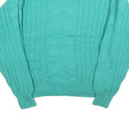 Womens Green Patterned Jumper Round Neck Chunky Knit M Cable Knit Regular Fit