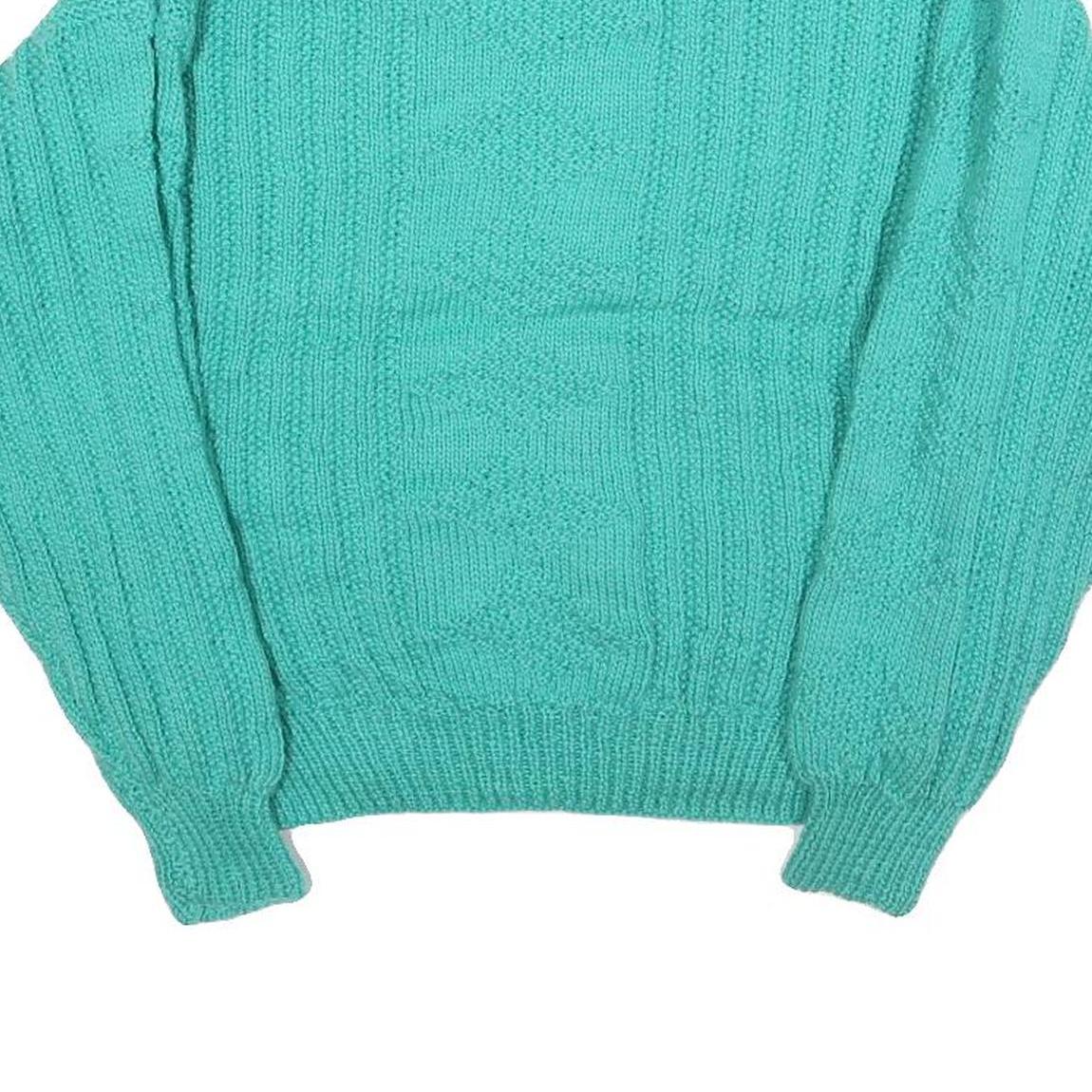 Womens Green Patterned Jumper Round Neck Chunky Knit M Cable Knit Regular Fit