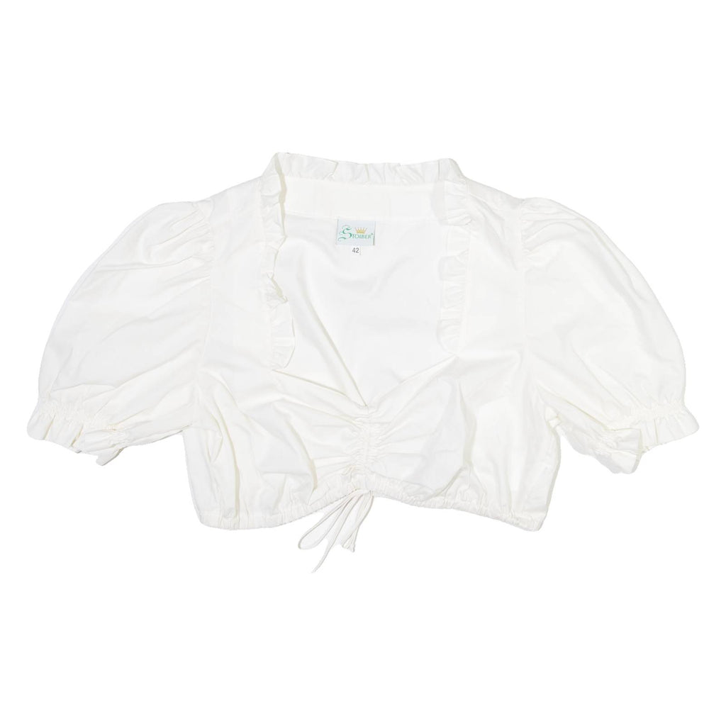 STOIBER Womens Cropped Blouse White Button Neck Puff Sleeve M