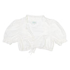 STOIBER Womens Cropped Blouse White Button Neck Puff Sleeve M