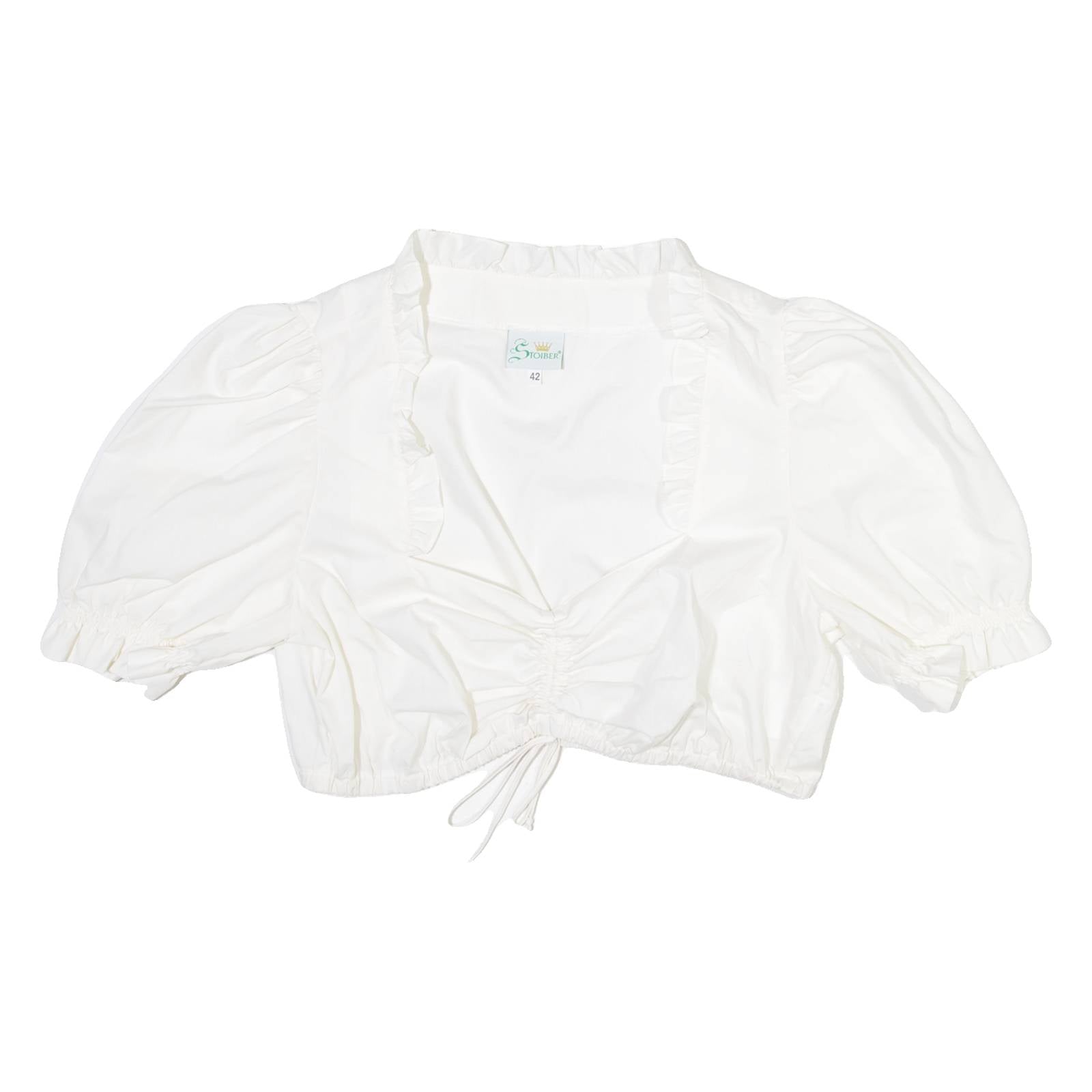 STOIBER Womens Cropped Blouse White Button Neck Puff Sleeve M