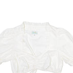 STOIBER Womens Cropped Blouse White Button Neck Puff Sleeve M
