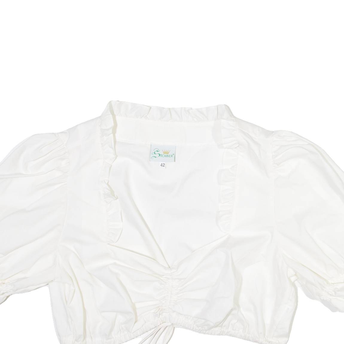 STOIBER Womens Cropped Blouse White Button Neck Puff Sleeve M