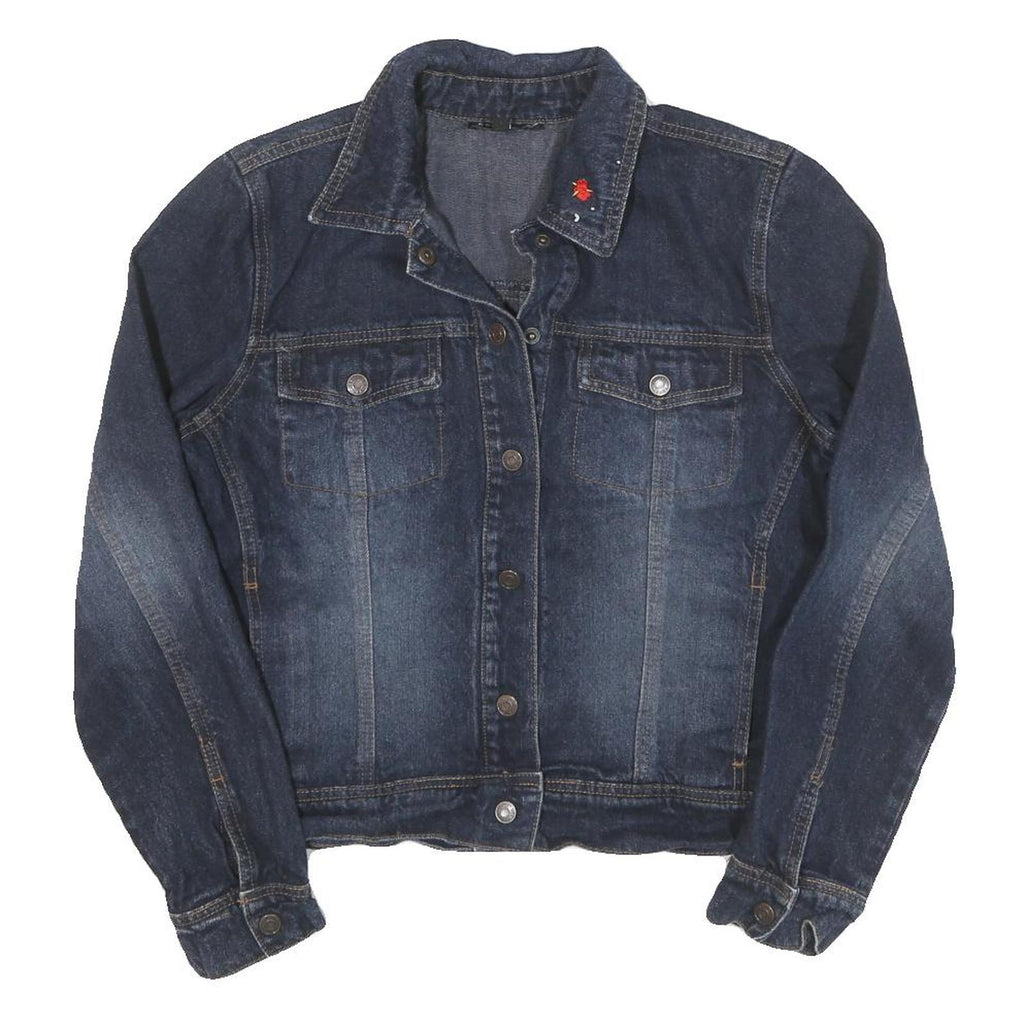 CONTRAST Womens Blue Denim Jacket M Cotton Blend Button Closure Casual Outerwear