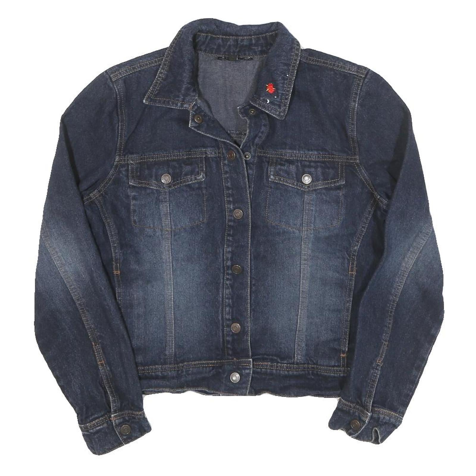 CONTRAST Womens Blue Denim Jacket M Cotton Blend Button Closure Casual Outerwear