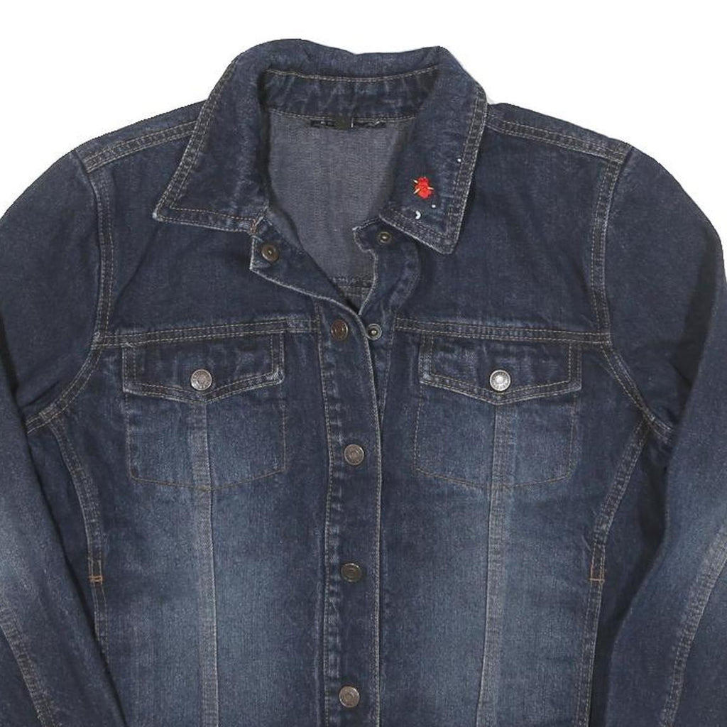 CONTRAST Womens Blue Denim Jacket M Cotton Blend Button Closure Casual Outerwear
