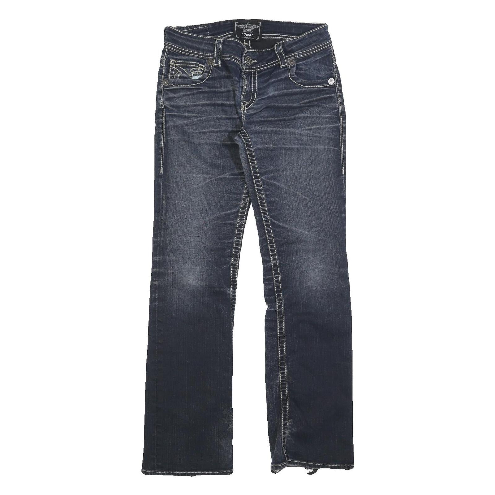 BIG STAR Womens Jeans Blue Regular Straight Denim Medium W30 L32 Distressed Hem