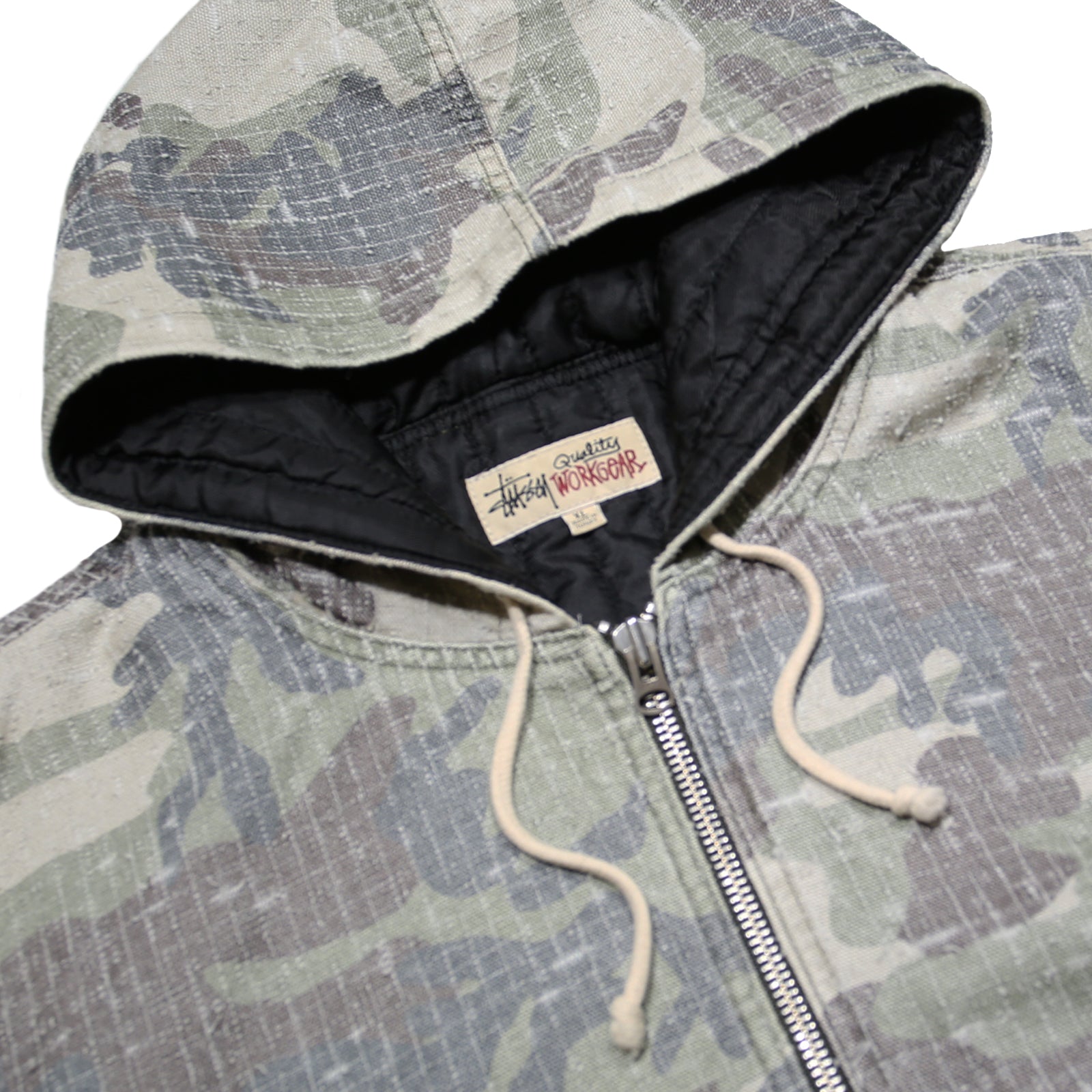 STUSSY Woodland Camo Needlepunch Mens Grey Camouflage Zip Hoodie Jacket XL