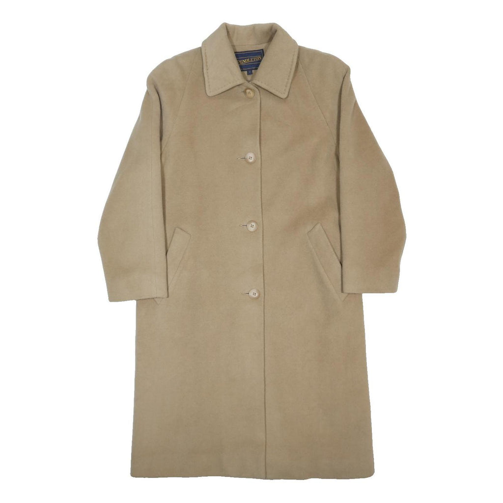 PENDLETON Womens Beige Wool Blend Classic Coat L Plain Button Closure Elegant