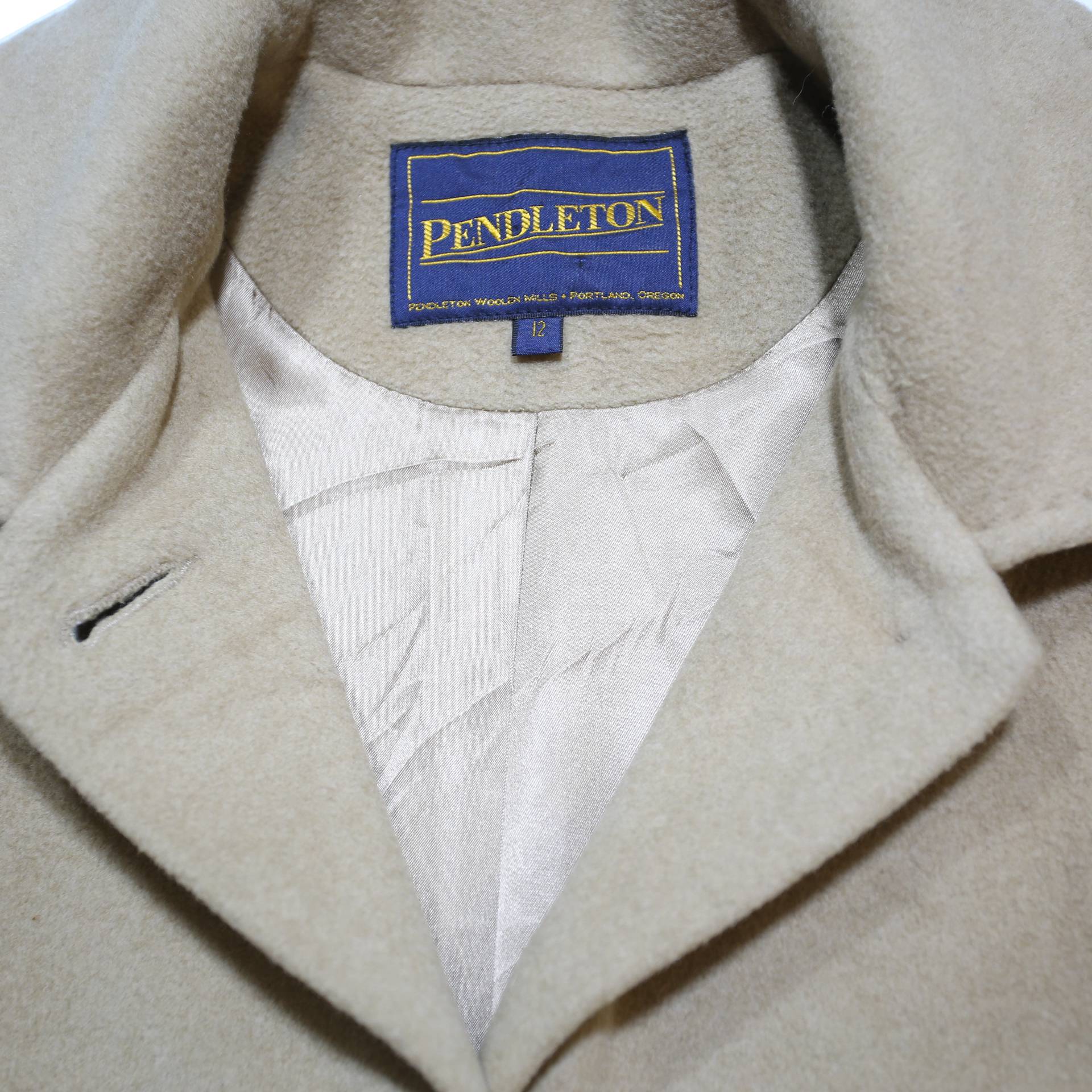 PENDLETON Womens Beige Wool Blend Classic Coat L Plain Button Closure Elegant
