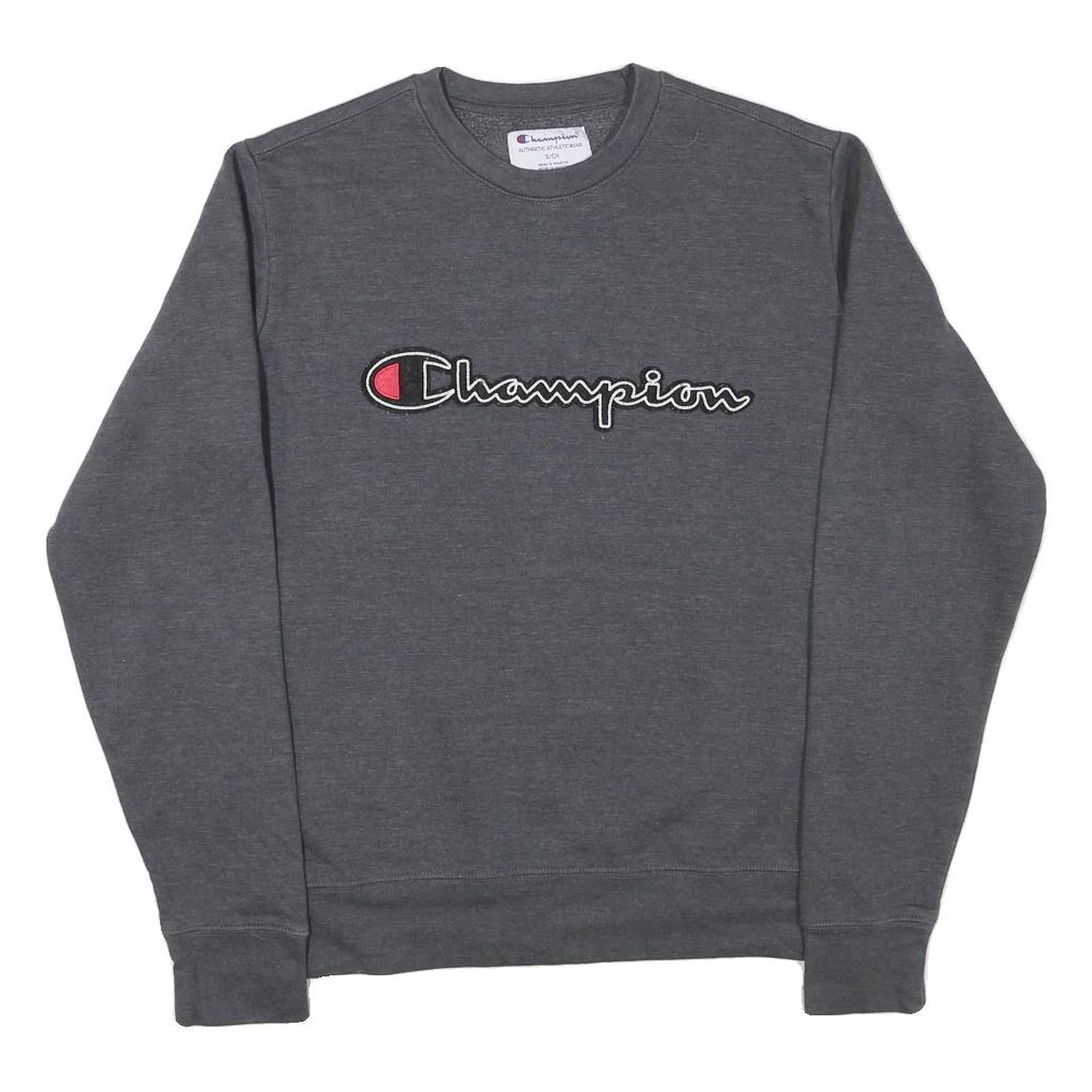 CHAMPION Mens Grey Cotton Blend Crew Neck S Logo Sweatshirt Casual Pullover