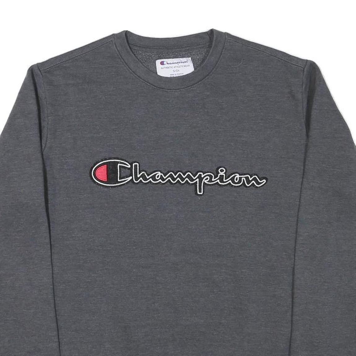 CHAMPION Mens Grey Cotton Blend Crew Neck S Logo Sweatshirt Casual Pullover