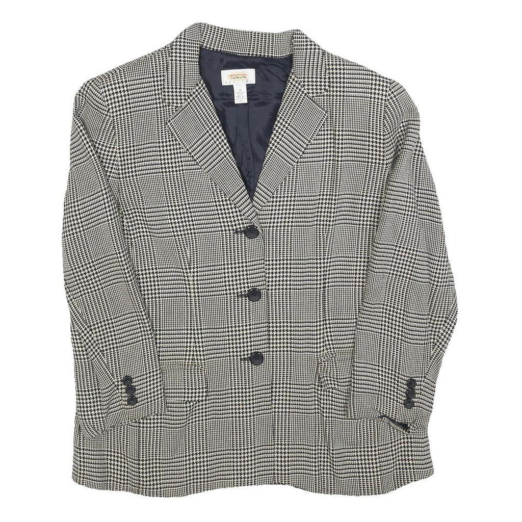 TALBOTS Womens Black White Check Button Jacket M Rayon Woven Classic Tailored