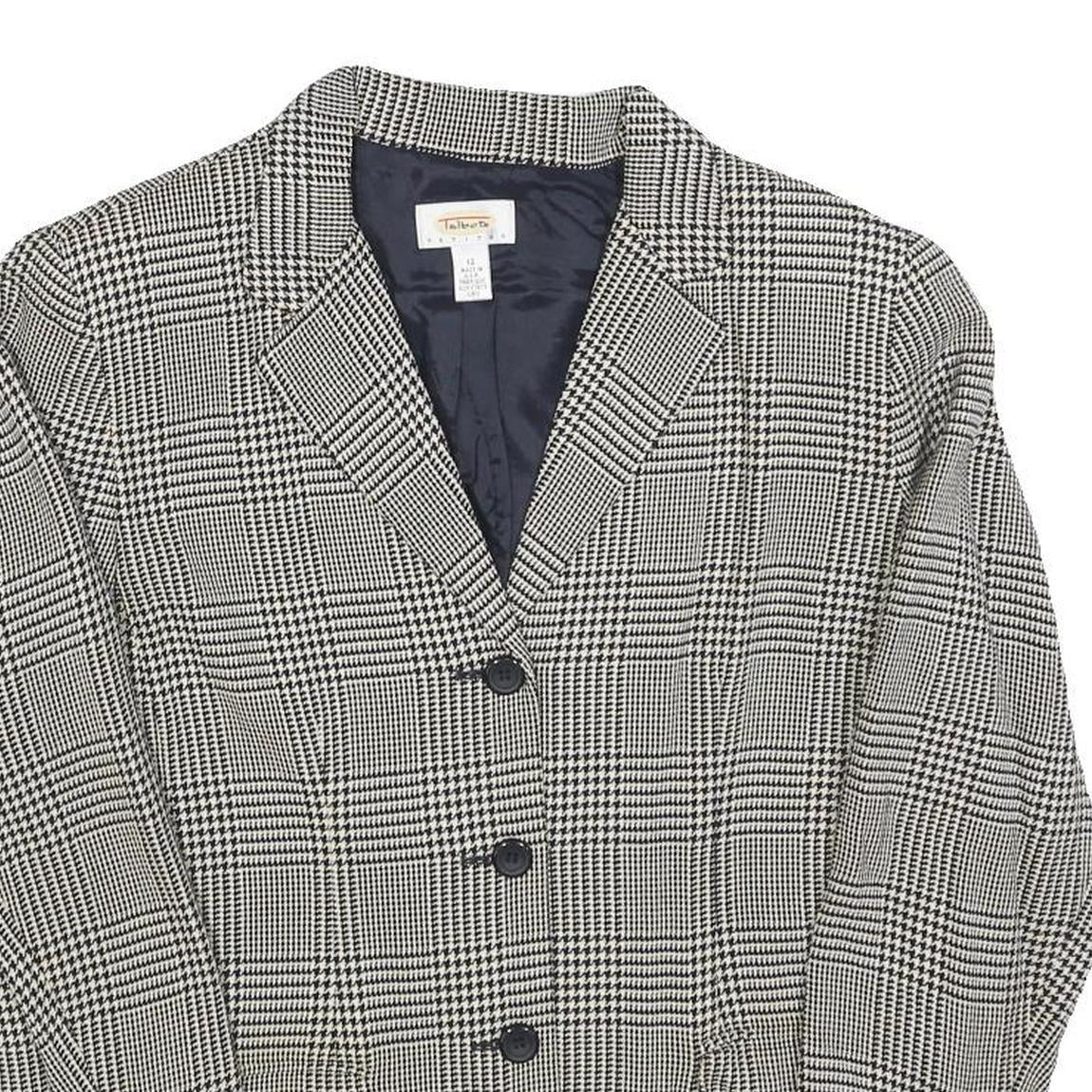 TALBOTS Womens Black White Check Button Jacket M Rayon Woven Classic Tailored