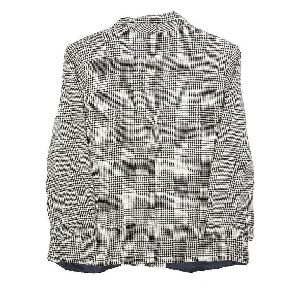 TALBOTS Womens Black White Check Button Jacket M Rayon Woven Classic Tailored