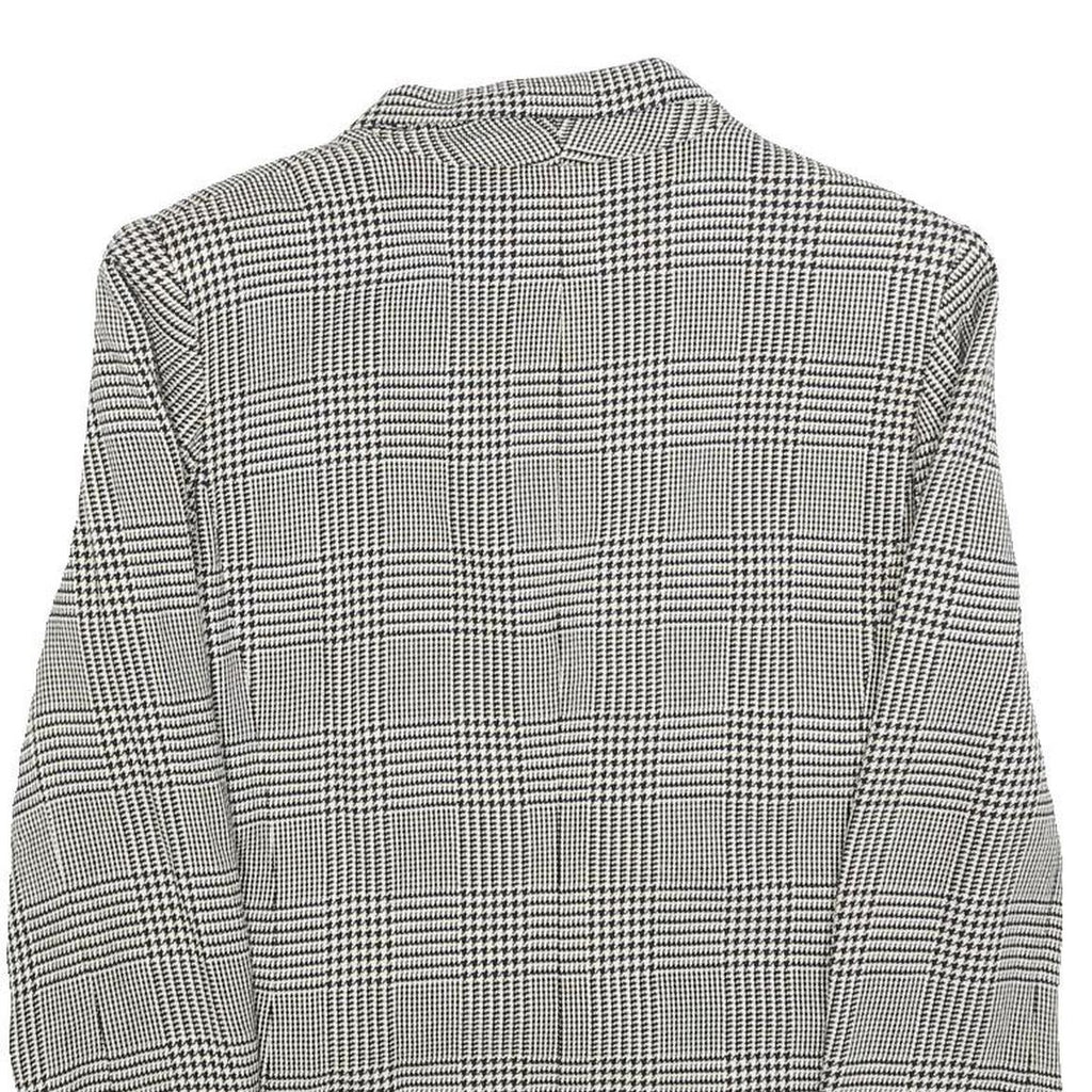 TALBOTS Womens Black White Check Button Jacket M Rayon Woven Classic Tailored