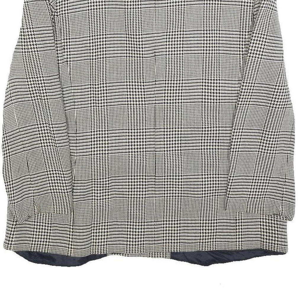 TALBOTS Womens Black White Check Button Jacket M Rayon Woven Classic Tailored