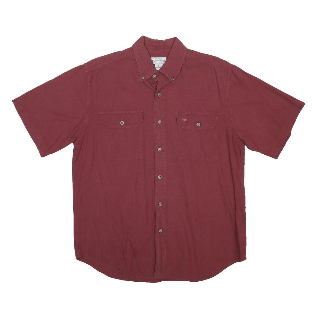 CARHARTT Mens Maroon Cotton Short Sleeve Shirt L Classic Workwear Button Collar