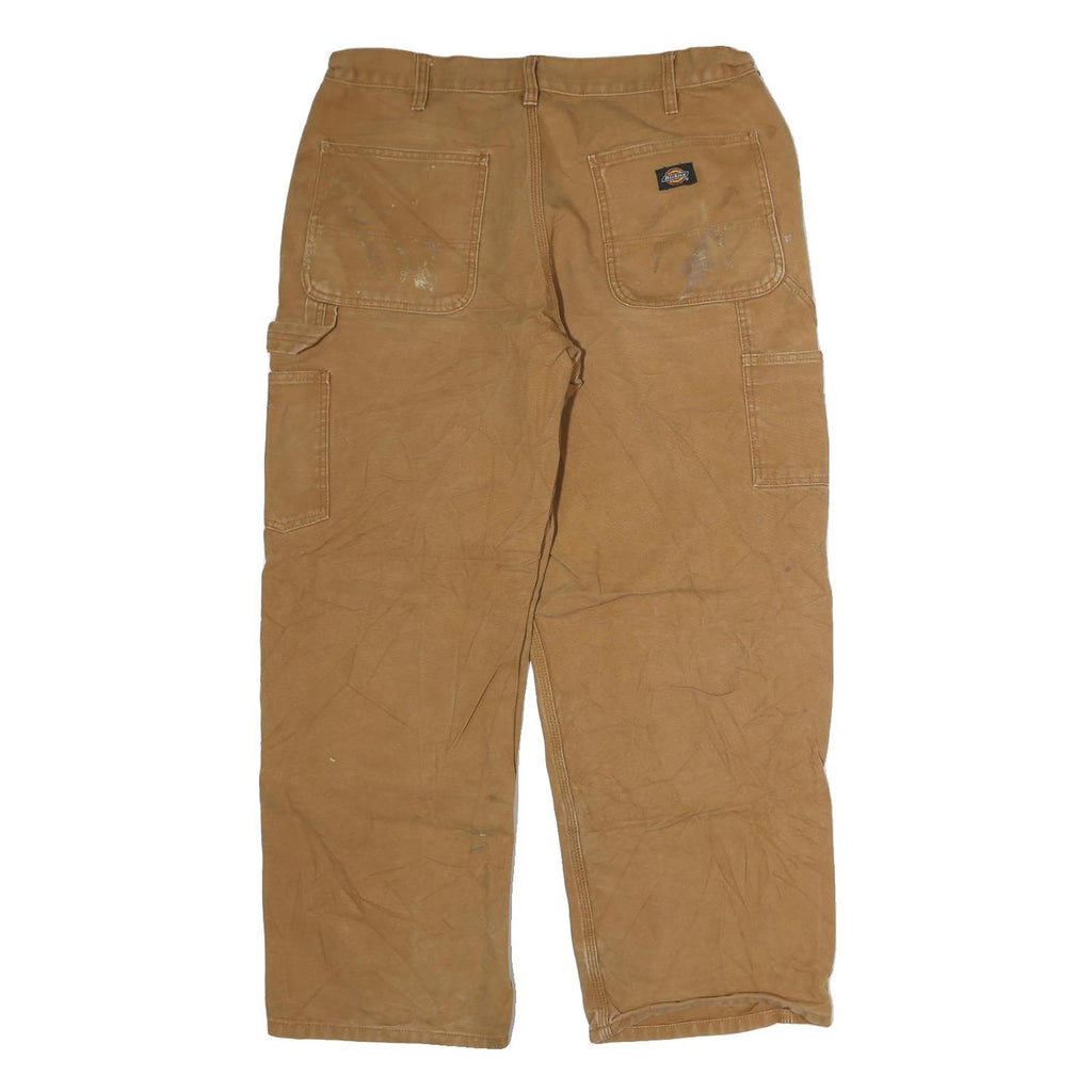 DICKIES Mens Regular Fit Brown Cotton Workwear Jeans W36 L31 Zip Pocket