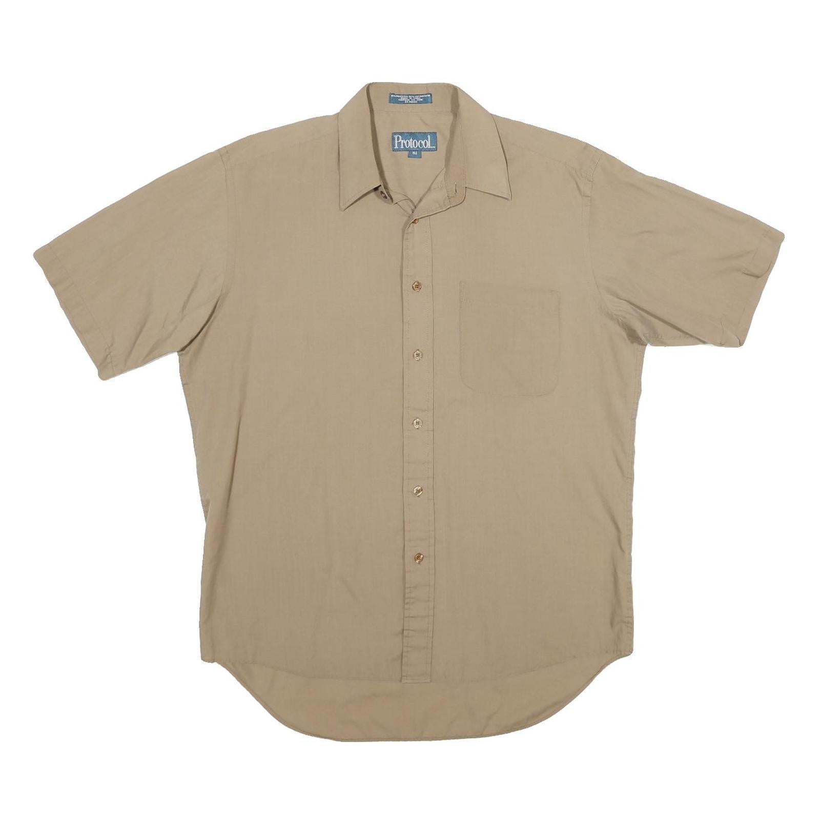 PROTOCOL Mens Beige Short Sleeve Shirt L Casual Button Front Summer Style