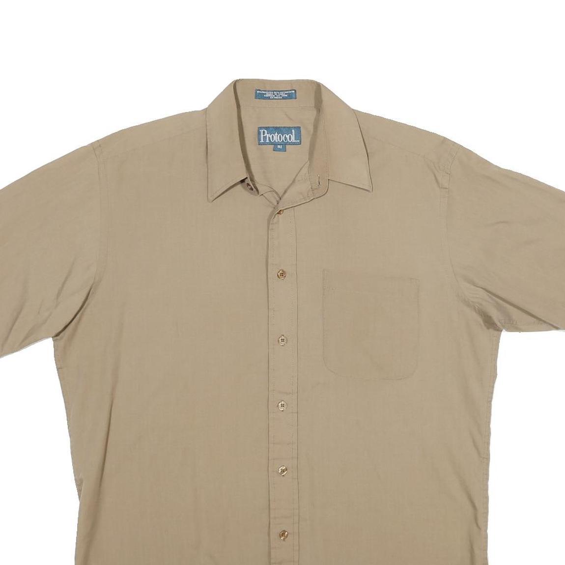 PROTOCOL Mens Beige Short Sleeve Shirt L Casual Button Front Summer Style