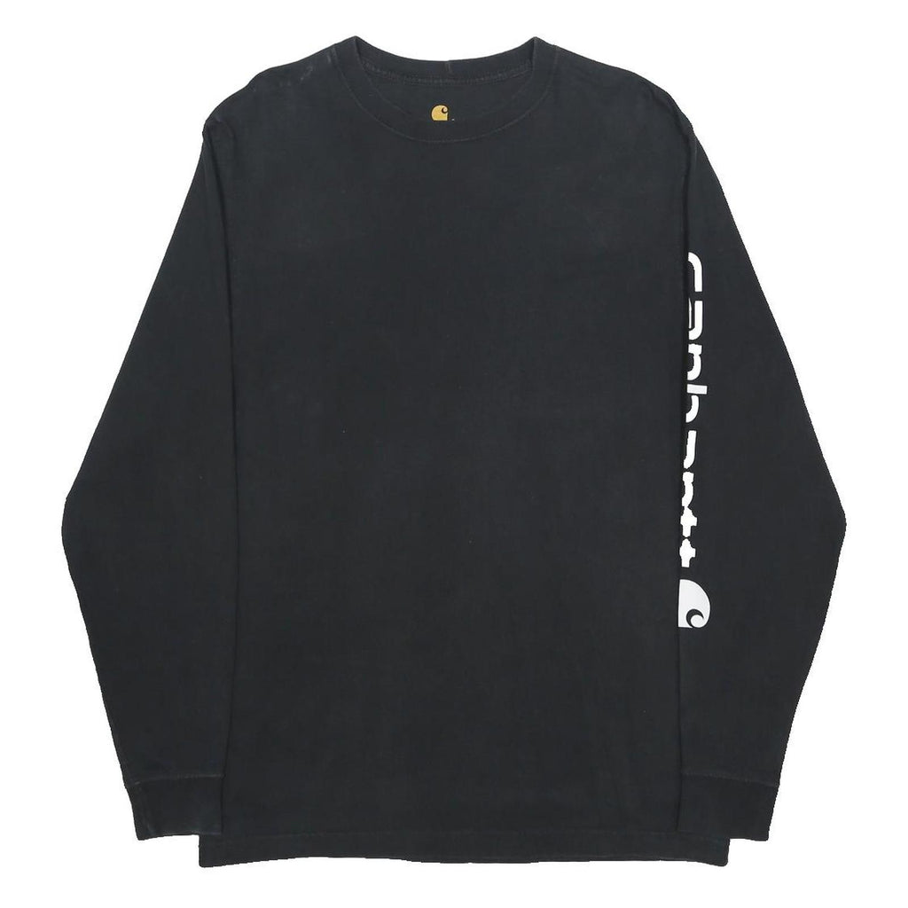 CARHARTT Mens Black Long Sleeve Crew Neck Cotton T-Shirt S Logo Print