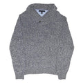 TOMMY HILFIGER Mens Grey Patterned Jumper V-Neck Chunky Knit XL Cotton Blend