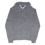 TOMMY HILFIGER Mens Grey Patterned Jumper V-Neck Chunky Knit XL Cotton Blend