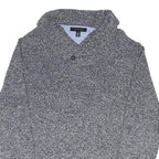 TOMMY HILFIGER Mens Grey Patterned Jumper V-Neck Chunky Knit XL Cotton Blend