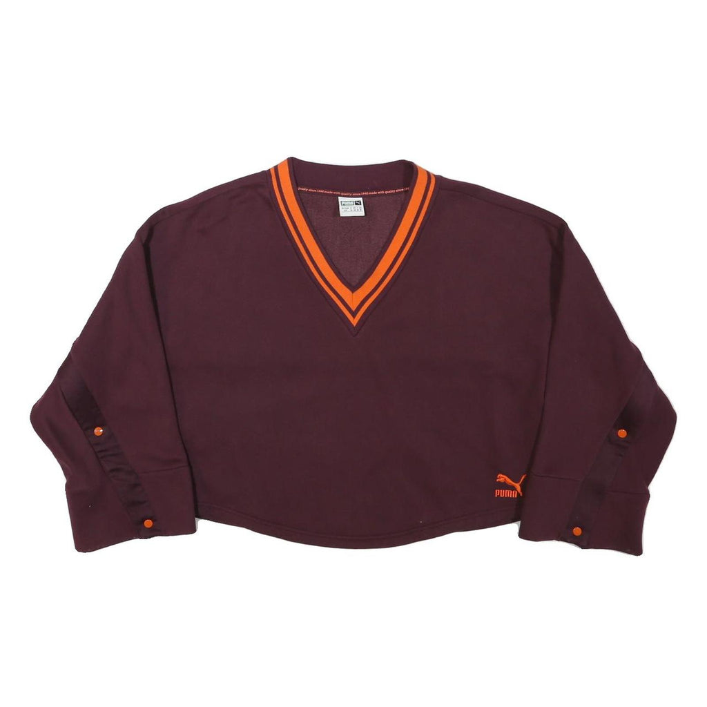 PUMA Womens Maroon & Orange V-Neck S Sweatshirt Cotton Blend Casual Pullover