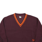 PUMA Womens Maroon & Orange V-Neck S Sweatshirt Cotton Blend Casual Pullover