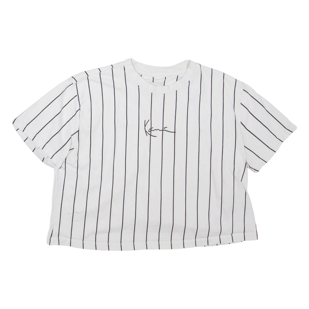 KARL KANI Cropped Striped Womens T-Shirt White Crew Neck S