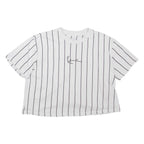 KARL KANI Cropped Striped Womens T-Shirt White Crew Neck S