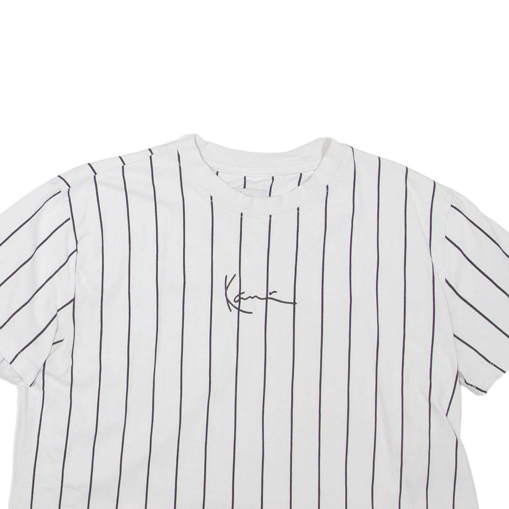 KARL KANI Cropped Striped Womens T-Shirt White Crew Neck S