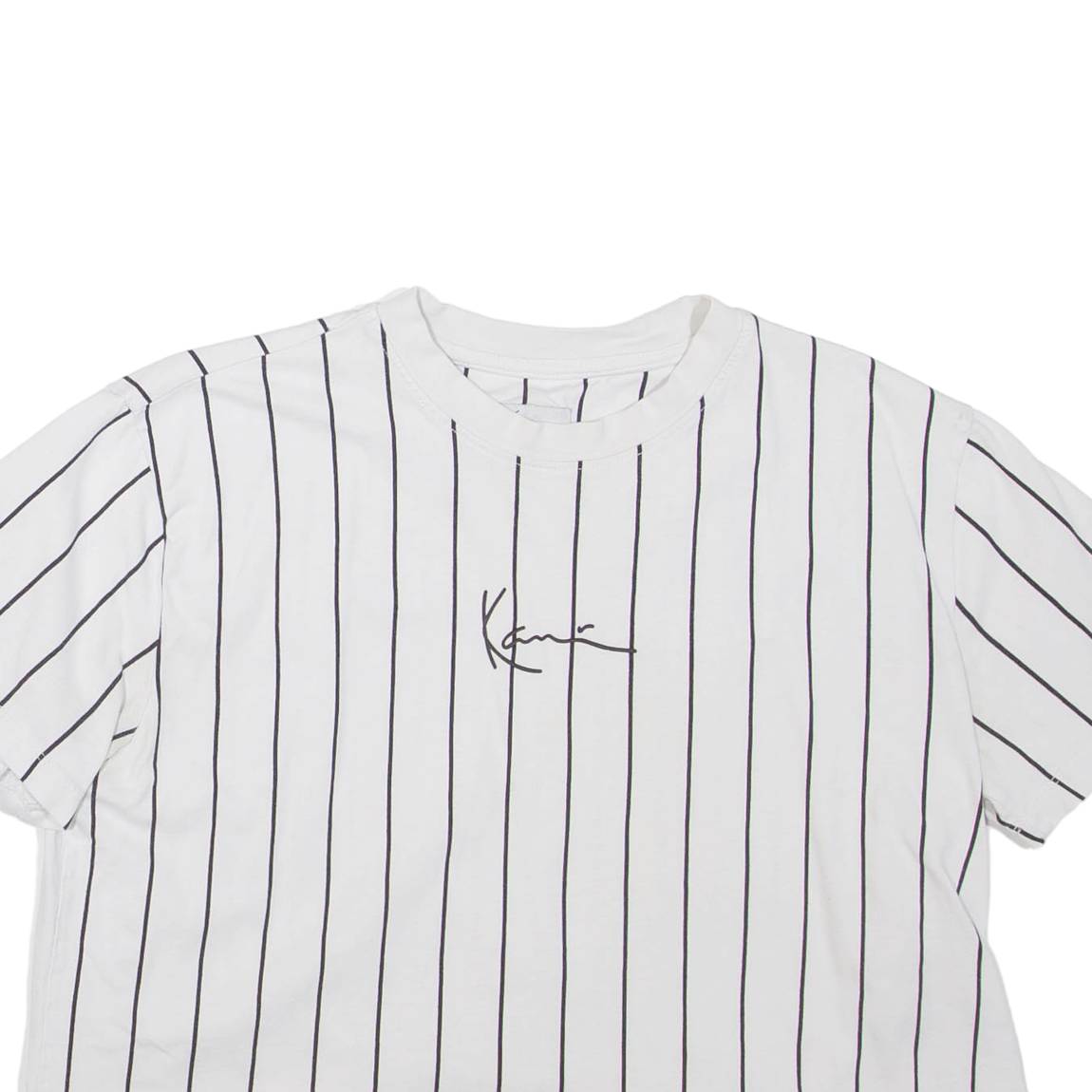 KARL KANI Cropped Striped Womens T-Shirt White Crew Neck S