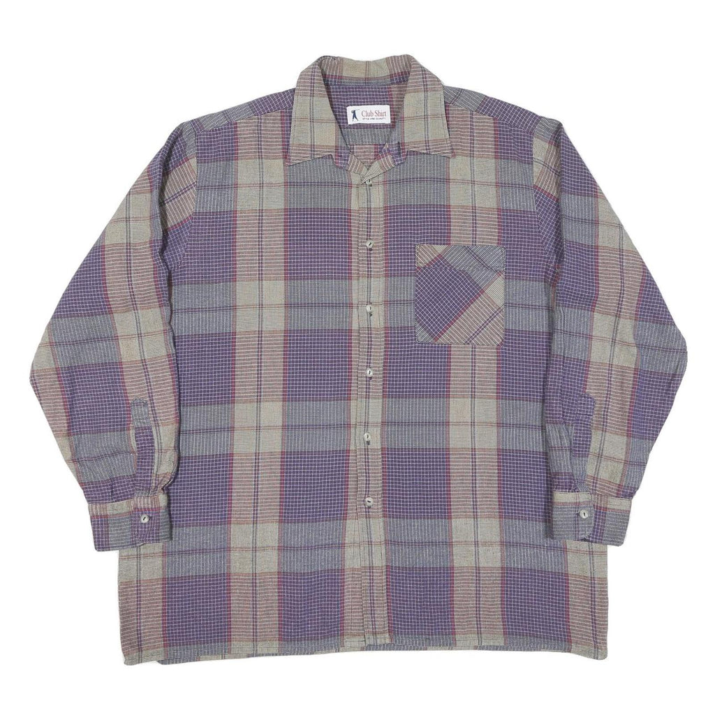 Mens Purple Beige Check Cotton Shirt XL Long Sleeve Button Casual Top