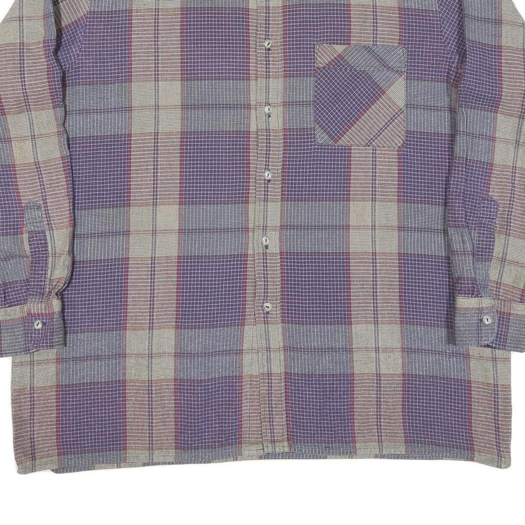 Mens Purple Beige Check Cotton Shirt XL Long Sleeve Button Casual Top