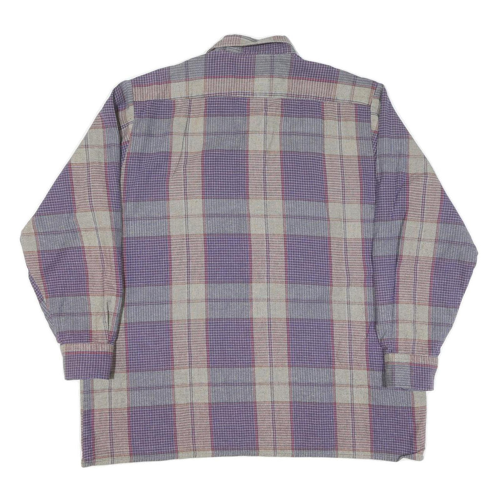 Mens Purple Beige Check Cotton Shirt XL Long Sleeve Button Casual Top
