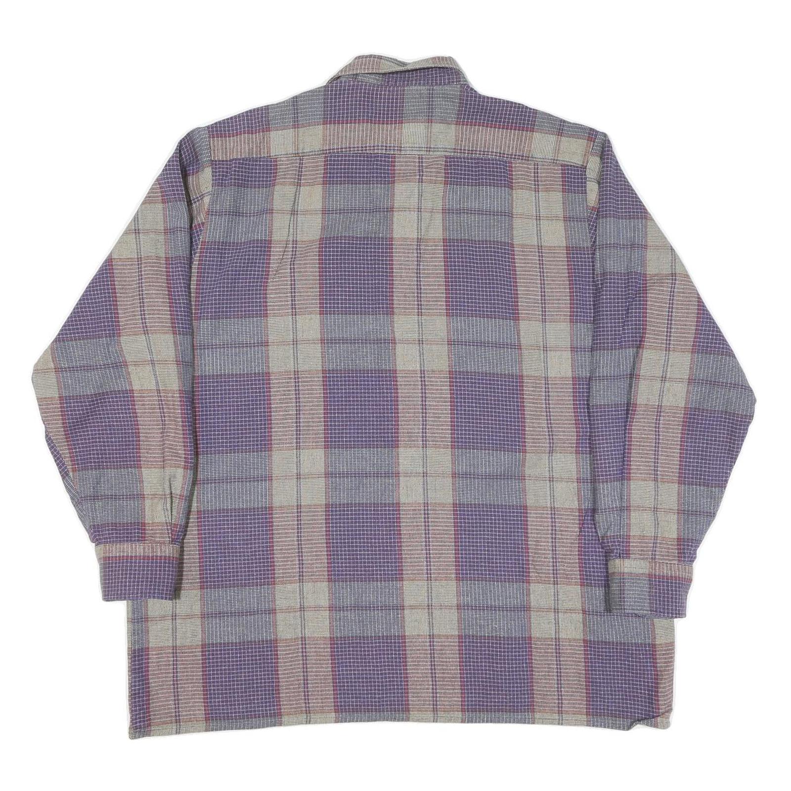 Mens Purple Beige Check Cotton Shirt XL Long Sleeve Button Casual Top